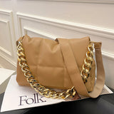 Quilted Space Cotton Shoulder Bag with Thick Chains