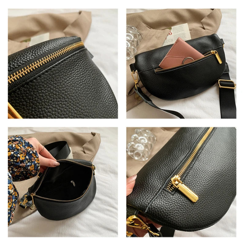 Soft Leather Vintage Woman Chest Crossbody Bag