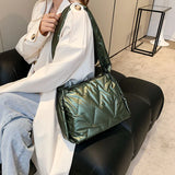 Women Down Fabric Shoulder Bag Winter Female Padded Space Bag
