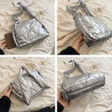 Women Down Fabric Shoulder Bag Winter Female Padded Space Bag