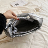 Women Down Fabric Shoulder Bag Winter Female Padded Space Bag