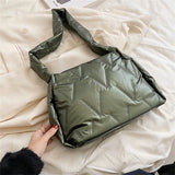 Women Down Fabric Shoulder Bag Winter Female Padded Space Bag