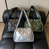 Women Down Fabric Shoulder Bag Winter Female Padded Space Bag