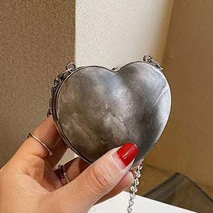 Women Peach Heart Evening Clutch Handbag Chain Shoulder Bag Wedding Wallet