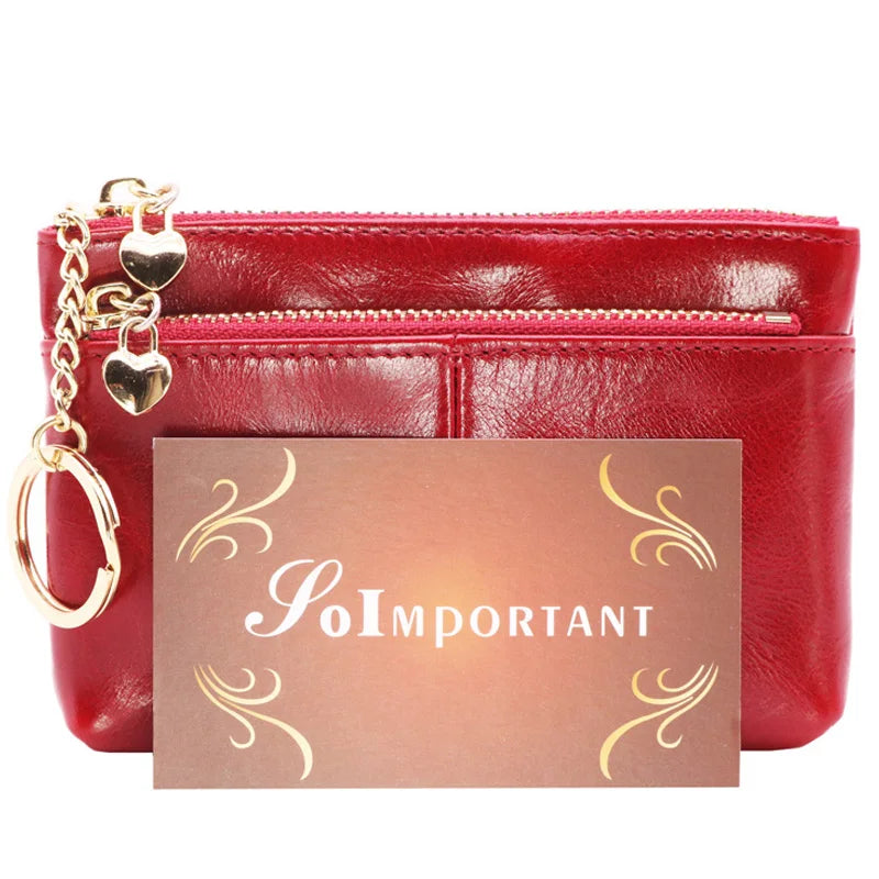Women Wallets Oil Wax Leather Zipper Coin Purse Female Mini Credit Card Walet