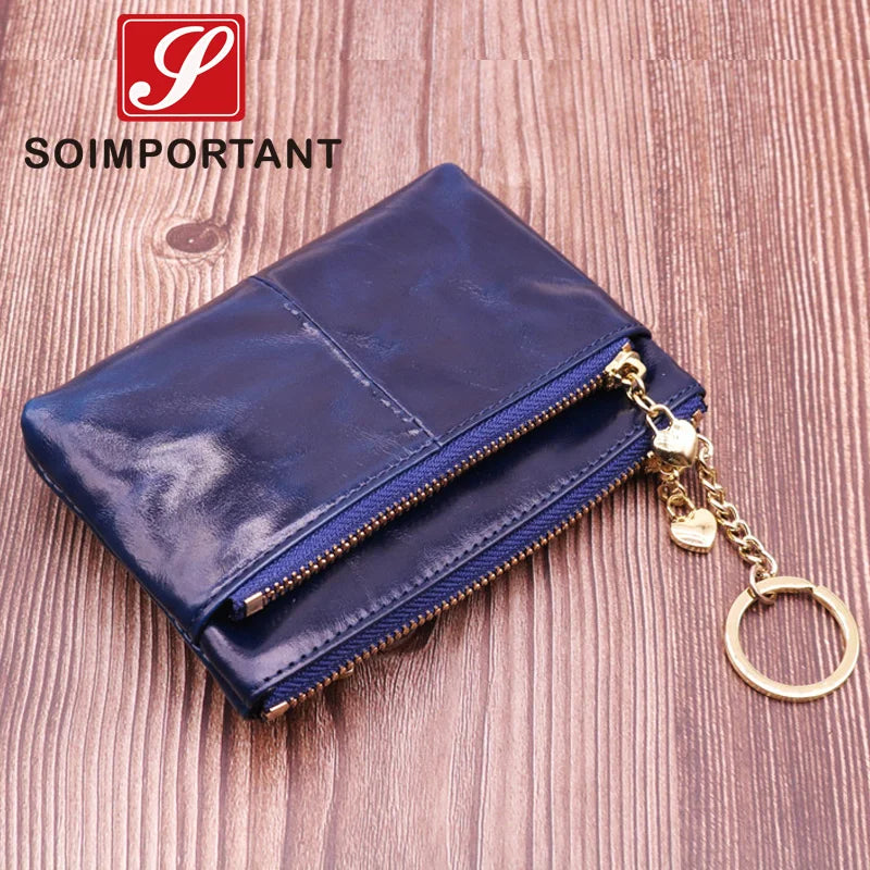 Women Wallets Oil Wax Leather Zipper Coin Purse Female Mini Credit Card Walet