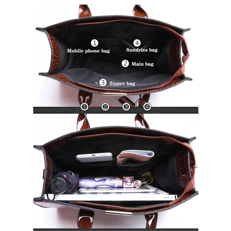 Crocodile Pattern Shoulder Bag PU Leather Women Crossbody Handbag Tote Bags