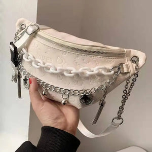 Chain Waist Bag Solid Color Western Style Crossbody Bag for Women