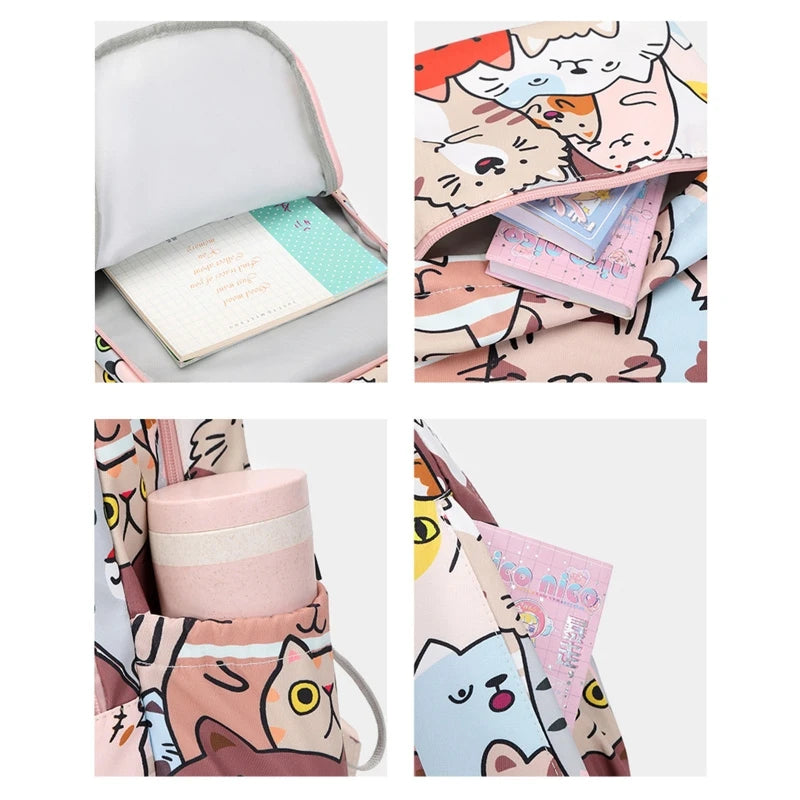 CAT Print School Backpack Teen Girls Shoulder Bag Student Pocket Daypack