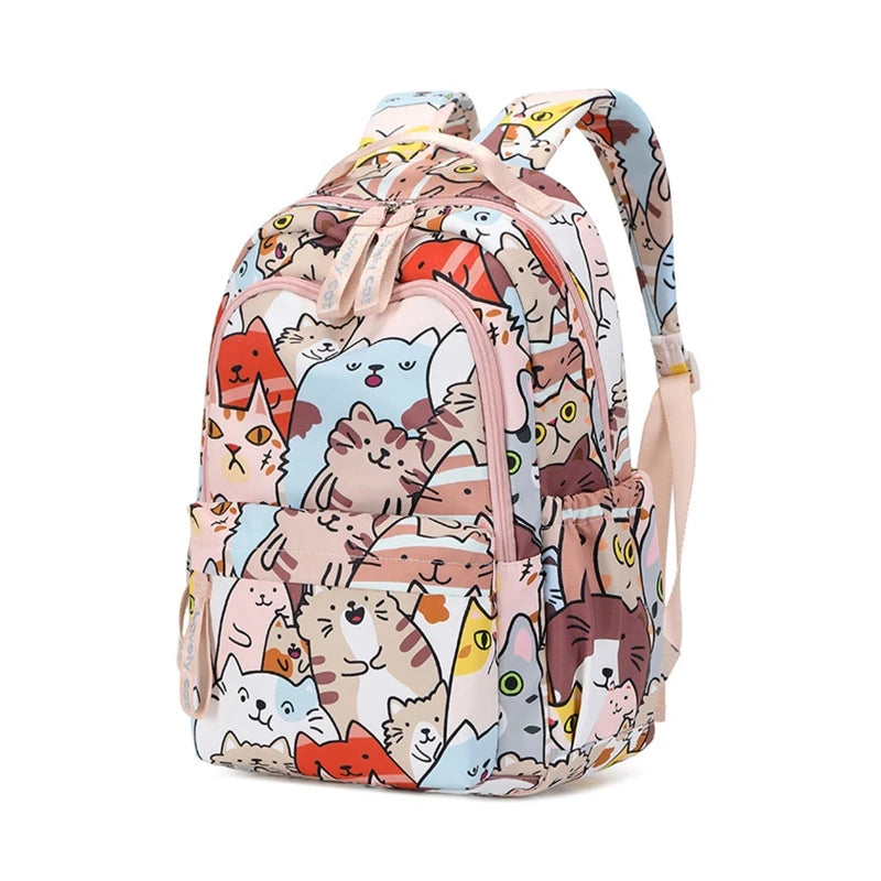 CAT Print School Backpack Teen Girls Shoulder Bag Student Pocket Daypack