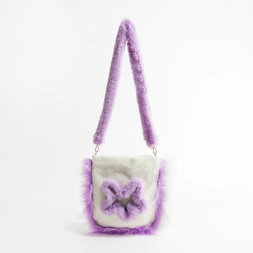 Casual Large Capacity Women Bucket Tote Handbag Faux Fur Shoulder Bag Purple