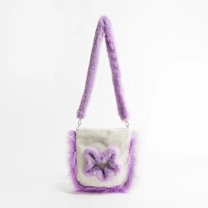Casual Large Capacity Women Bucket Tote Handbag Faux Fur Shoulder Bag Purple