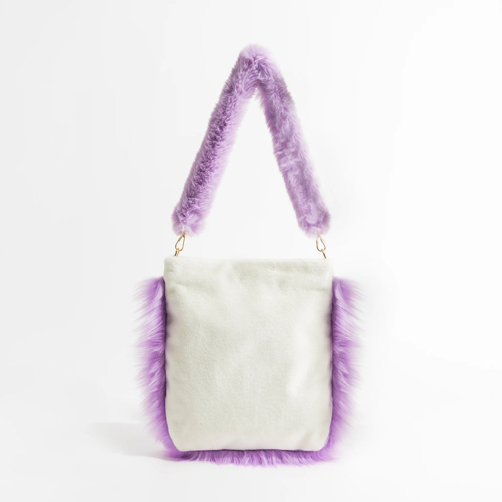 Casual Large Capacity Women Bucket Tote Handbag Faux Fur Shoulder Bag Purple