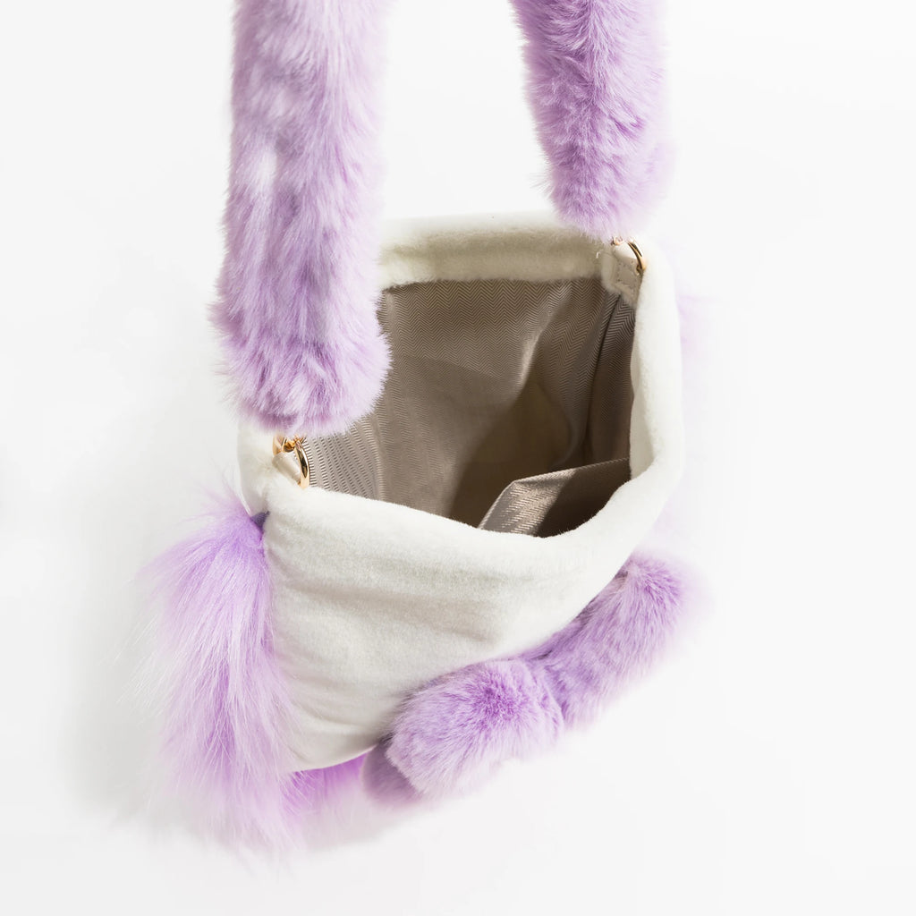 Casual Large Capacity Women Bucket Tote Handbag Faux Fur Shoulder Bag Purple