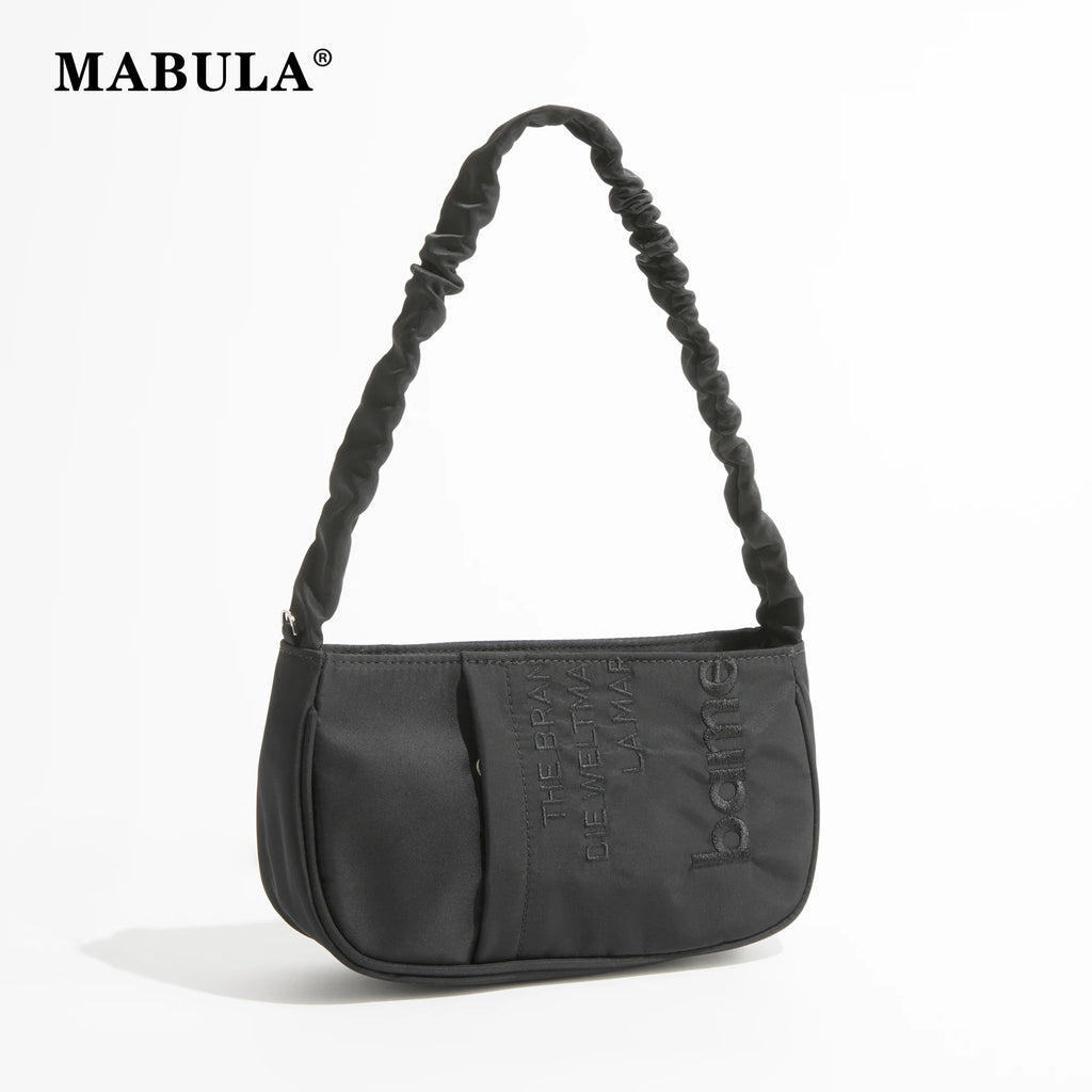 Half Moon Nylon Underarm Shoulder Bag Tote Handbag with Ruched Handle
