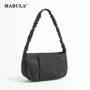 Half Moon Nylon Underarm Shoulder Bag Tote Handbag with Ruched Handle
