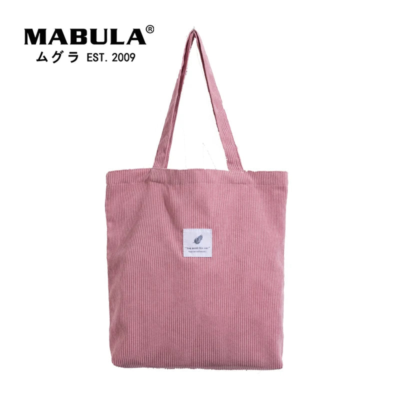 Casual Corduroy Tote Bag Soft Shopping Handbag for Women