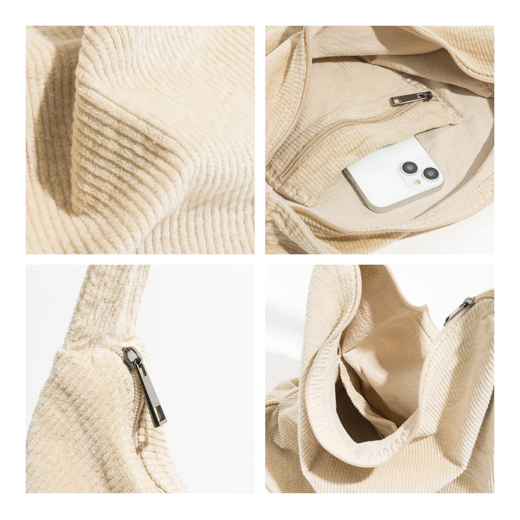 Brown Corduroy Women Shoulder Hobo Bag Lightweight Crossbody Purse