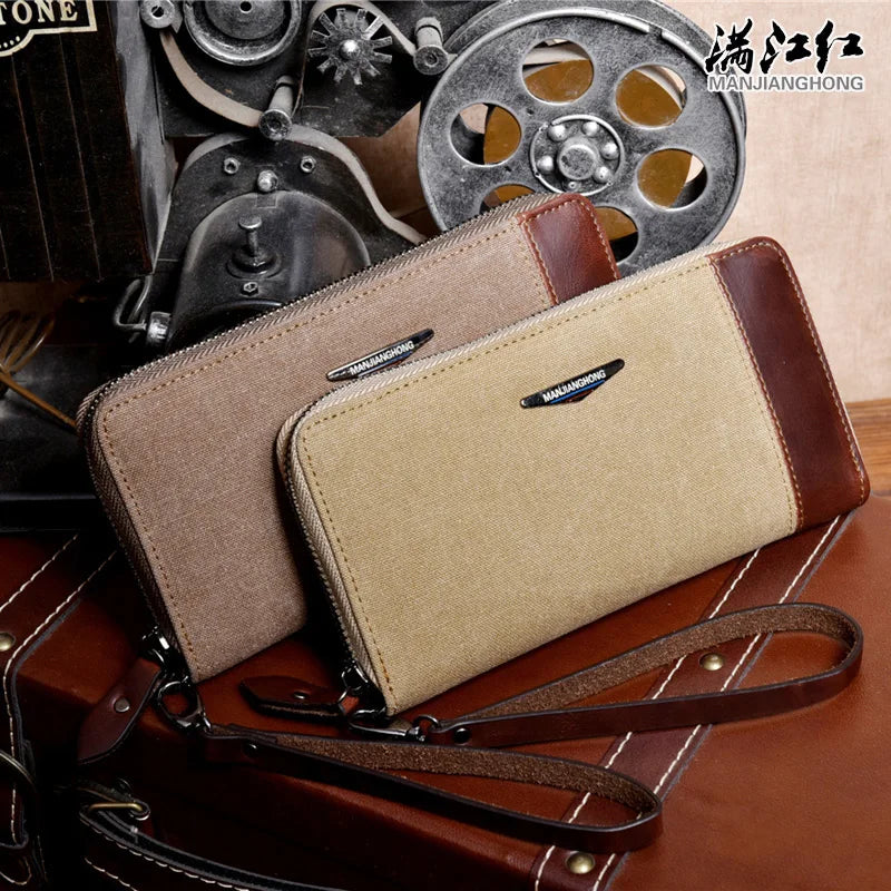 Men's Canvas Long Wallet Multi-Card Business Hand Bag