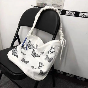 MBTI Butterfly Print Canvas Tote Bag for Girls
