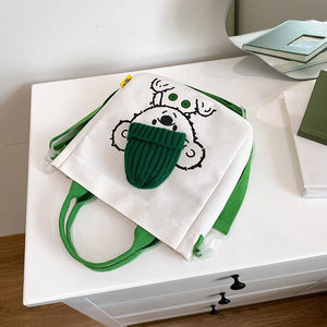 Cartoon Bear Print Shoulder Bag Creative Handbag Casual Book Crossbody