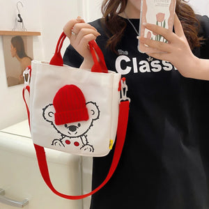 Cartoon Bear Print Shoulder Bag Creative Handbag Casual Book Crossbody