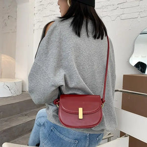MBTI Saddle Bag Vintage Casual PU Leather Purse Solid Female Shoulder Bag