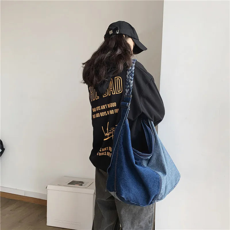 Casual Denim Shoulder Bag Female Large Capacity Crossbody Bags Canvas Handbag