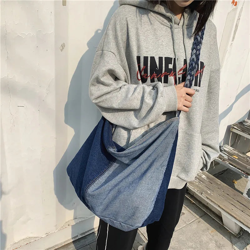 Casual Denim Shoulder Bag Female Large Capacity Crossbody Bags Canvas Handbag