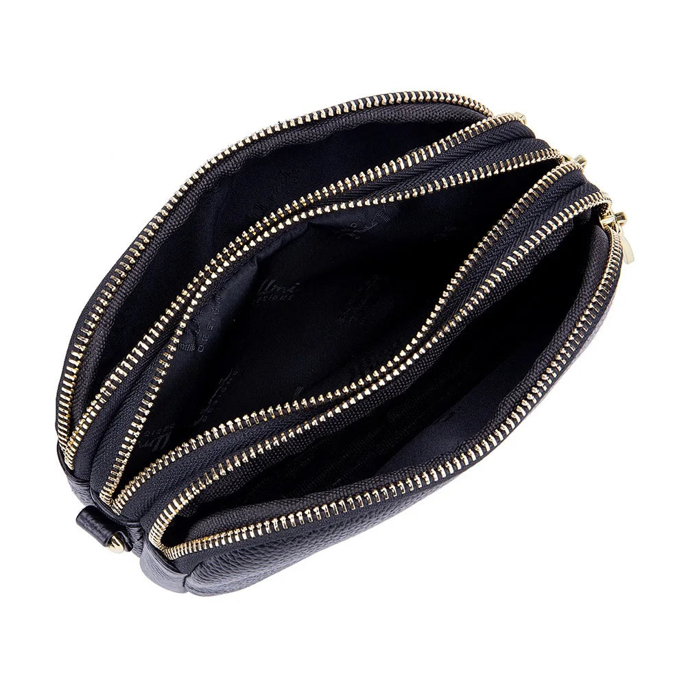 Small Leather Crossbody Bag 3 Layer Zip Wristlet Large Capacity Clutch Purse