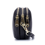 Small Leather Crossbody Bag 3 Layer Zip Wristlet Large Capacity Clutch Purse