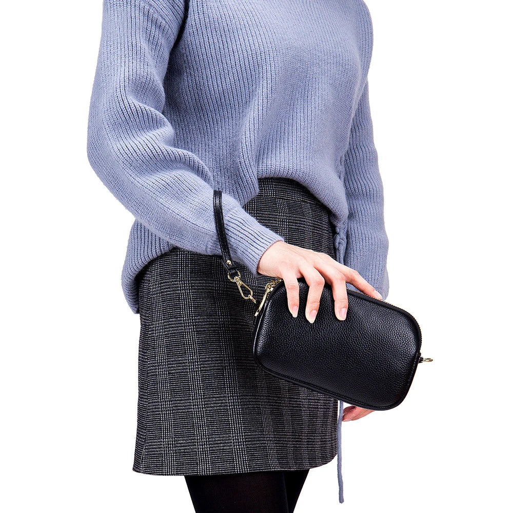 Small Leather Crossbody Bag 3 Layer Zip Wristlet Large Capacity Clutch Purse