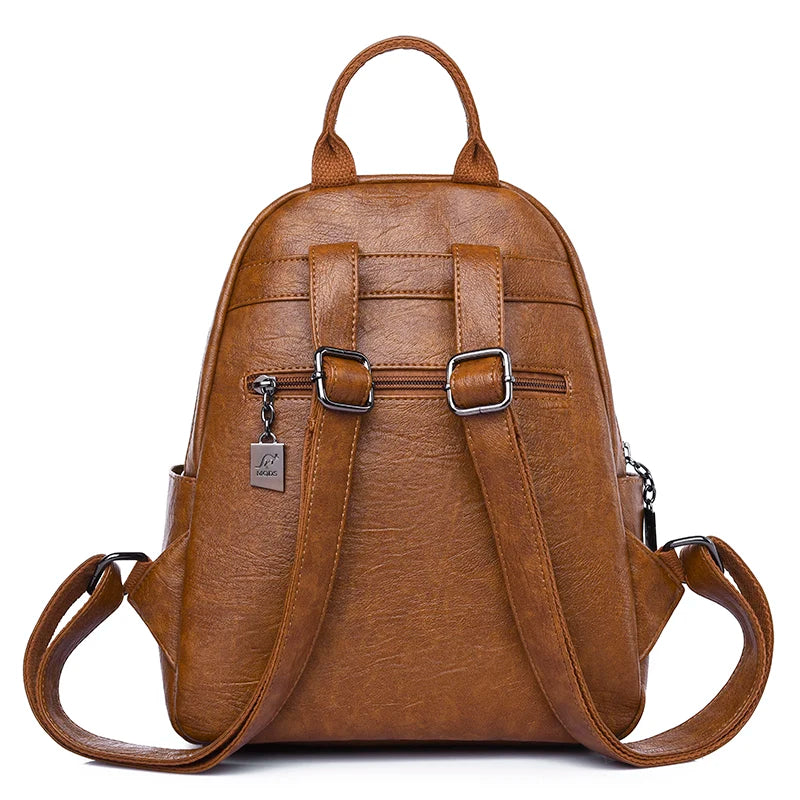 Casual Women Leather Backpack Large Capacity School Bag Girls Travel Backpack