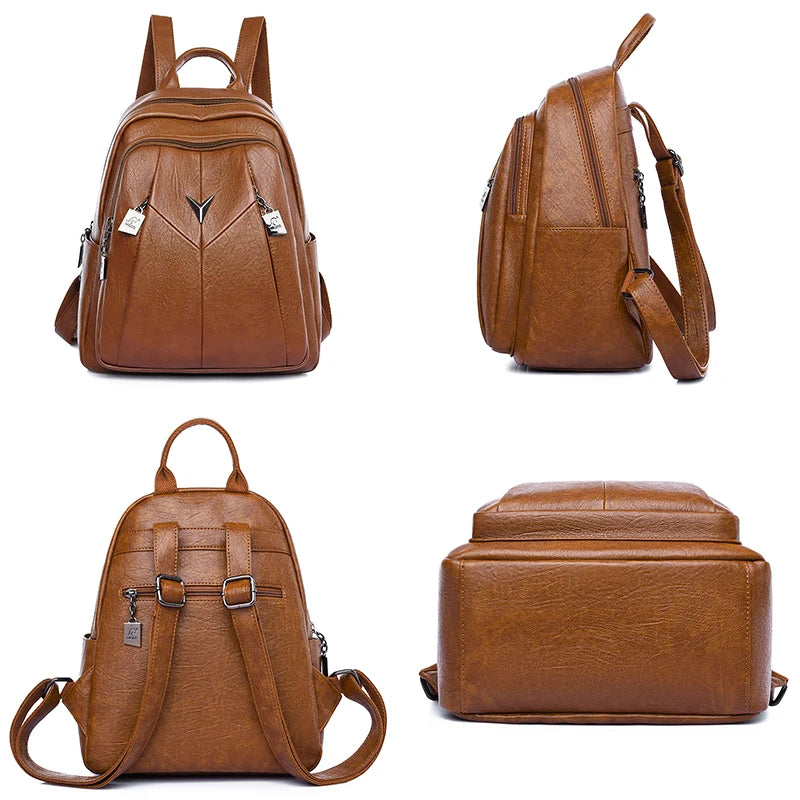 Casual Women Leather Backpack Large Capacity School Bag Girls Travel Backpack