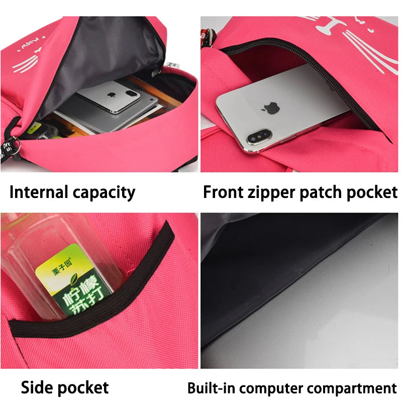 Cat Ears School Bags for Teenage Nylon Backpack Girls College Student Bookbag