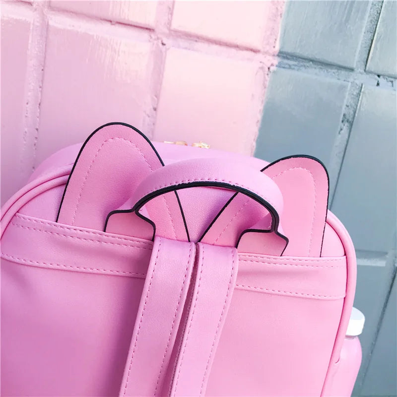 Cat Ear Leather Backpack Transparent Women Shoulder Bag