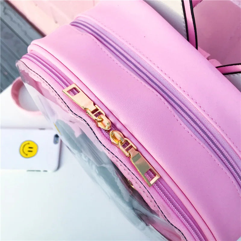Cat Ear Leather Backpack Transparent Women Shoulder Bag