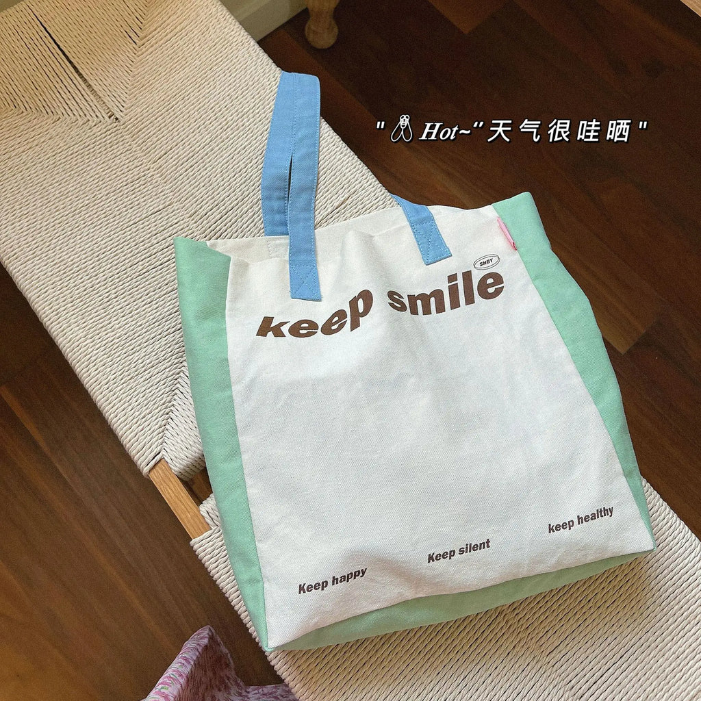 Macaron Patchwork Canvas Eco Shopping Bag for Women