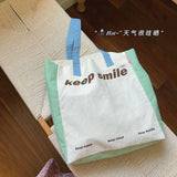 Macaron Patchwork Canvas Eco Shopping Bag for Women