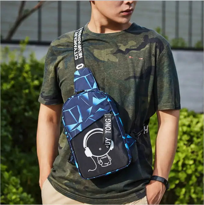 Men's Luminous Crossbody Shoulder Bag Large Capacity School Chest Pack
