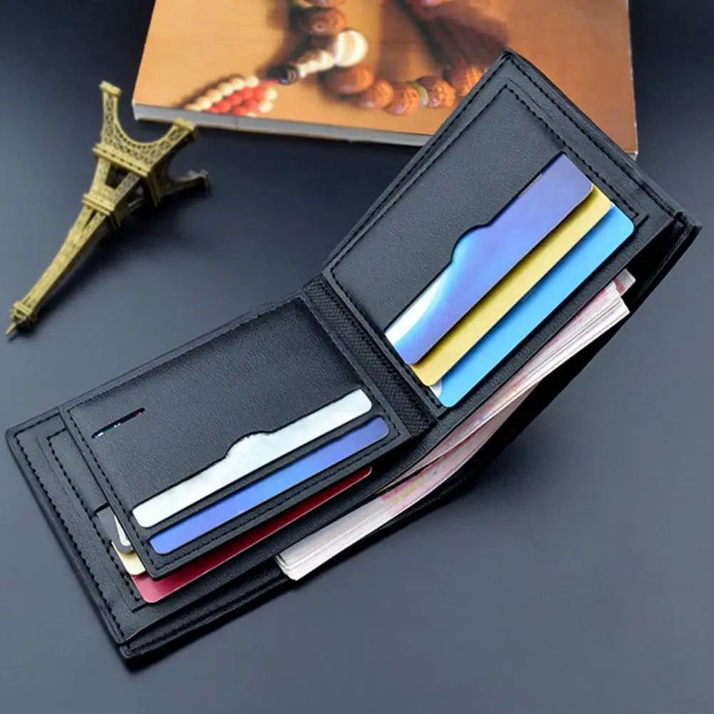 Faux Leather Minimalist Bi-fold Slim Wallet for Business