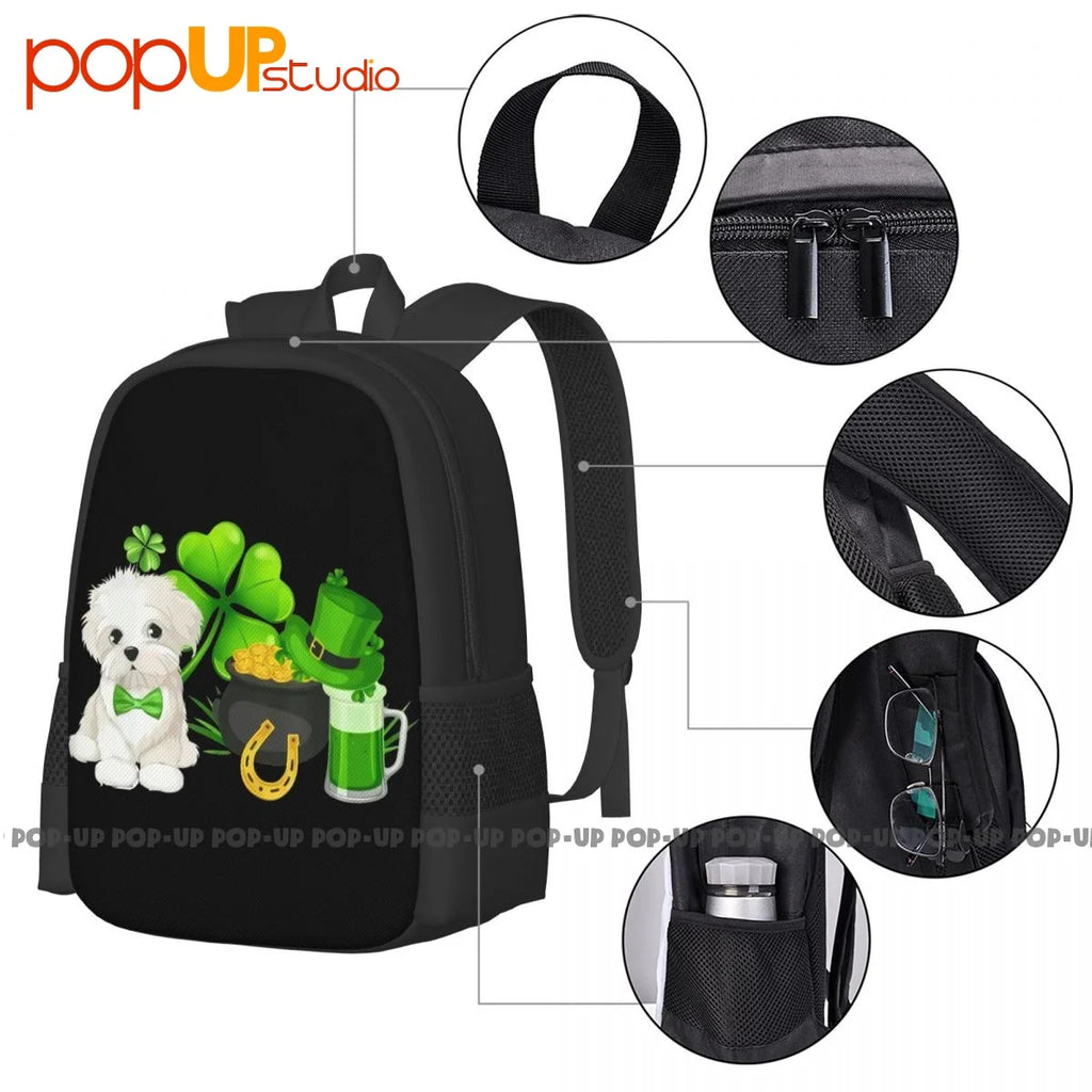 Maltese St Patricks Irish Clover Gift Dog Lover Backpack