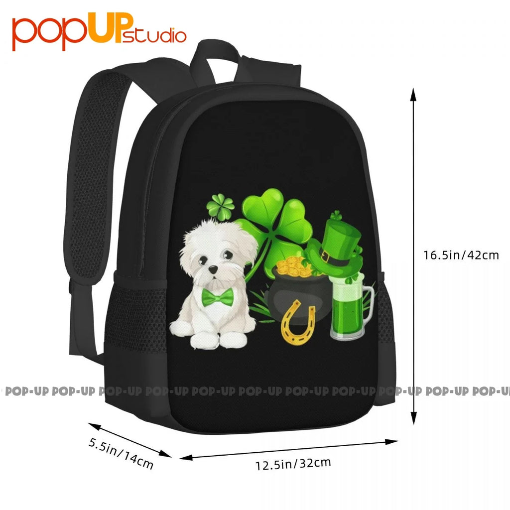 Maltese St Patricks Irish Clover Gift Dog Lover Backpack