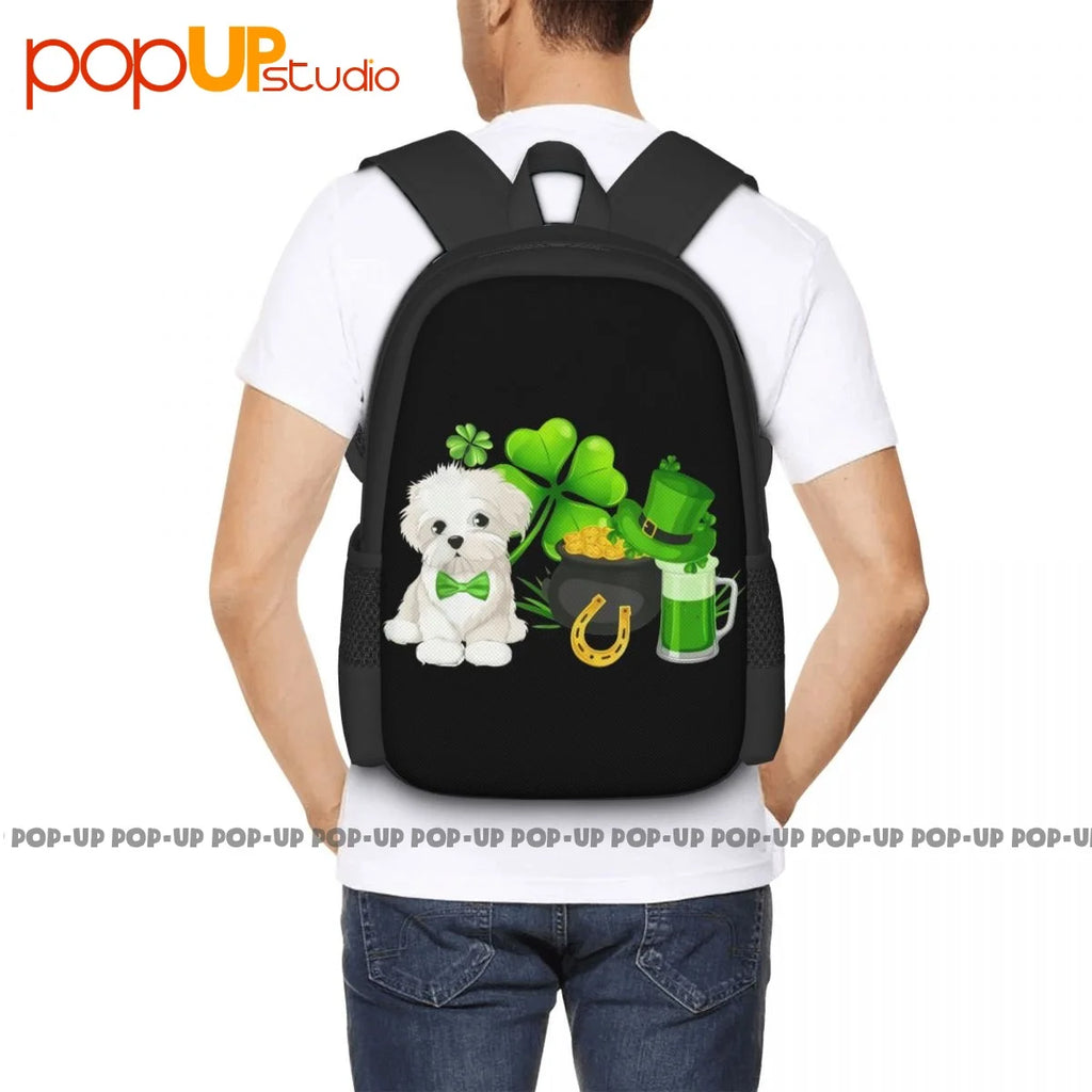 Maltese St Patricks Irish Clover Gift Dog Lover Backpack