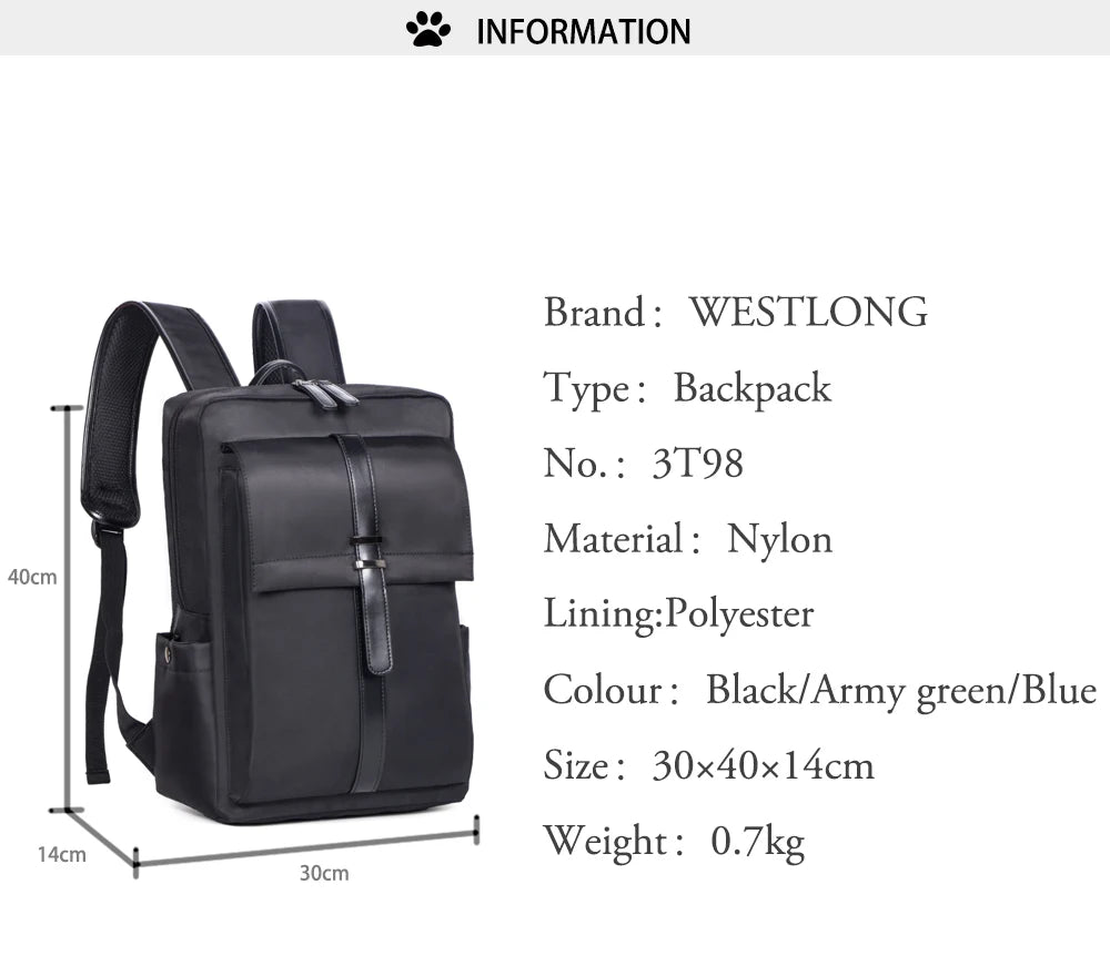 Casual Laptop Backpack for Teenager Male Waterproof Bag