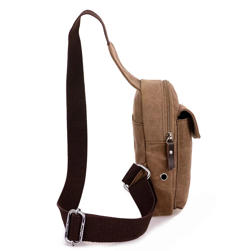 Men Canvas Chest Bag Casual Shoulder Bag Chest Pack Travel Messenger Bag