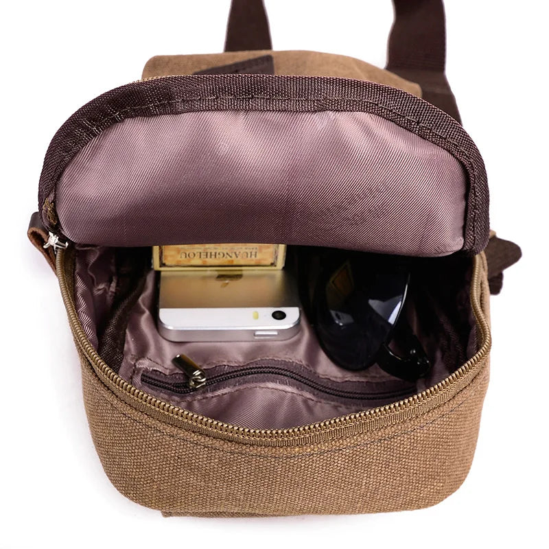 Men Canvas Chest Bag Casual Shoulder Bag Chest Pack Travel Messenger Bag