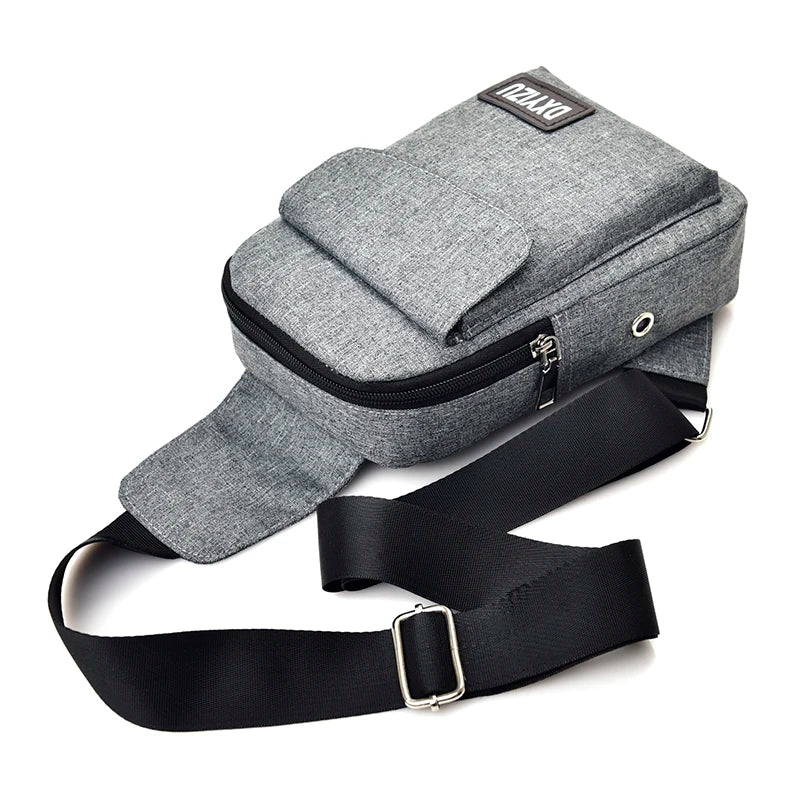 Men Casual Chest Pack With Earphone Hole Shoulder Bag Travel Male Messenger Bag