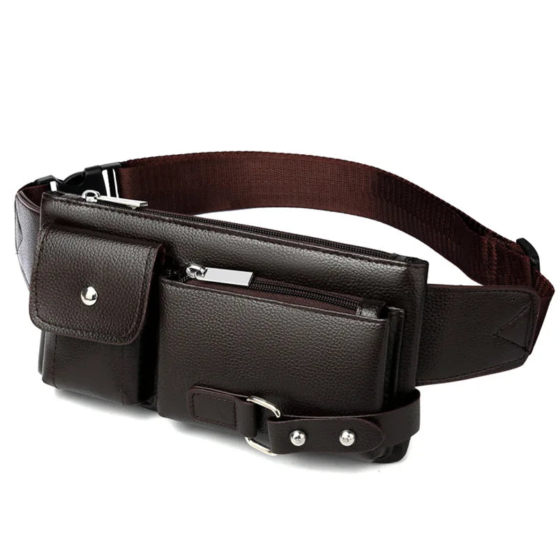 Men Casual Leather Crossbody Bags Waist Bag Fanny Pack Belt Bag