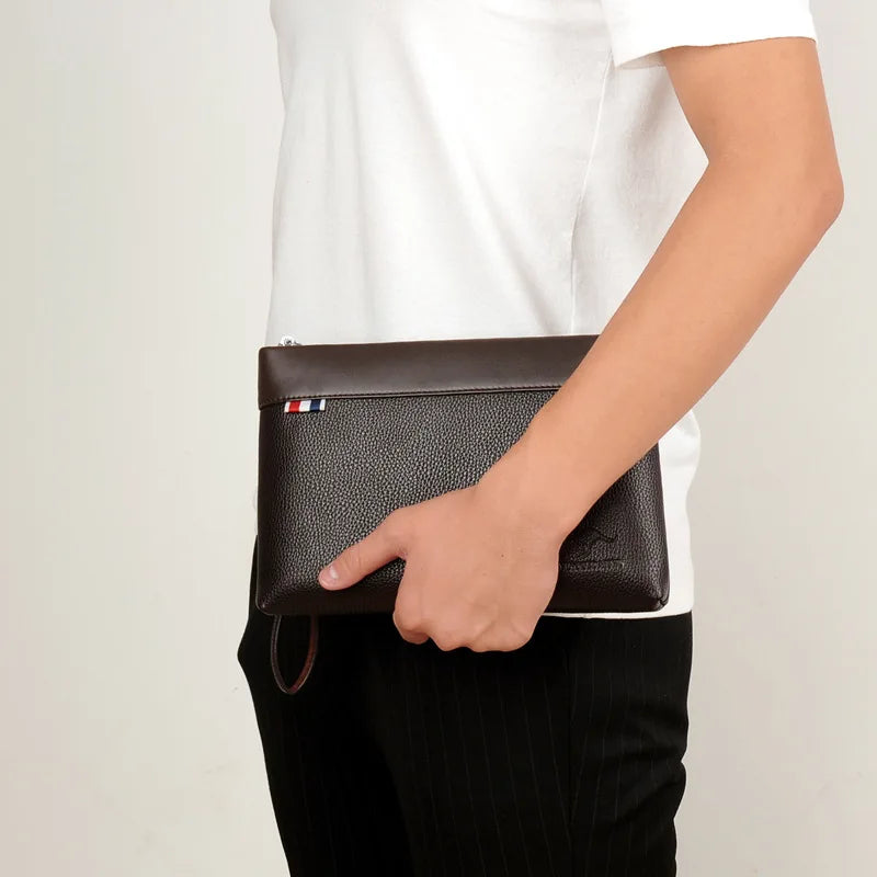 Men Clutch Bag Large Capacity Envelope Pouch Leather Handbags